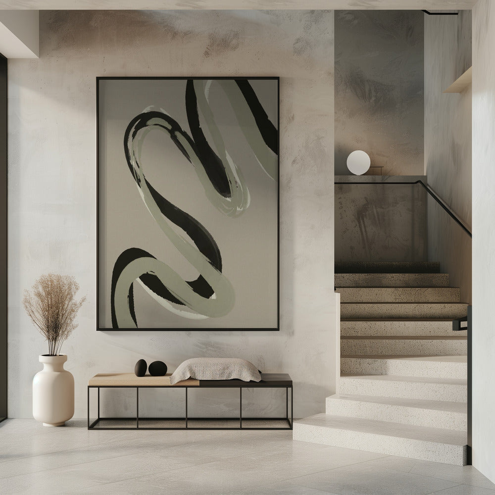 Green Black Strokes No 1 Poster